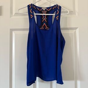 Blue Embroidered Racerback Tank Top